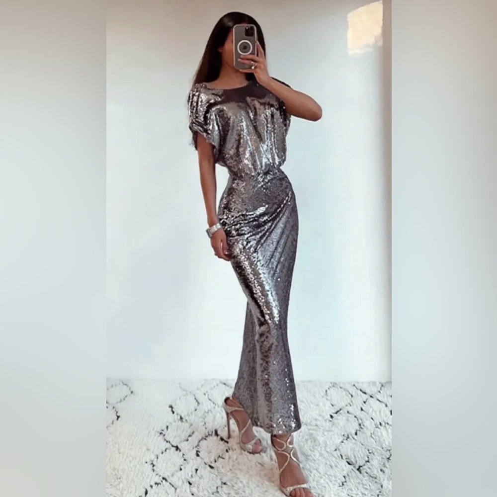 ZARA NWT SILVER SEQUIN DRESS 9324/597